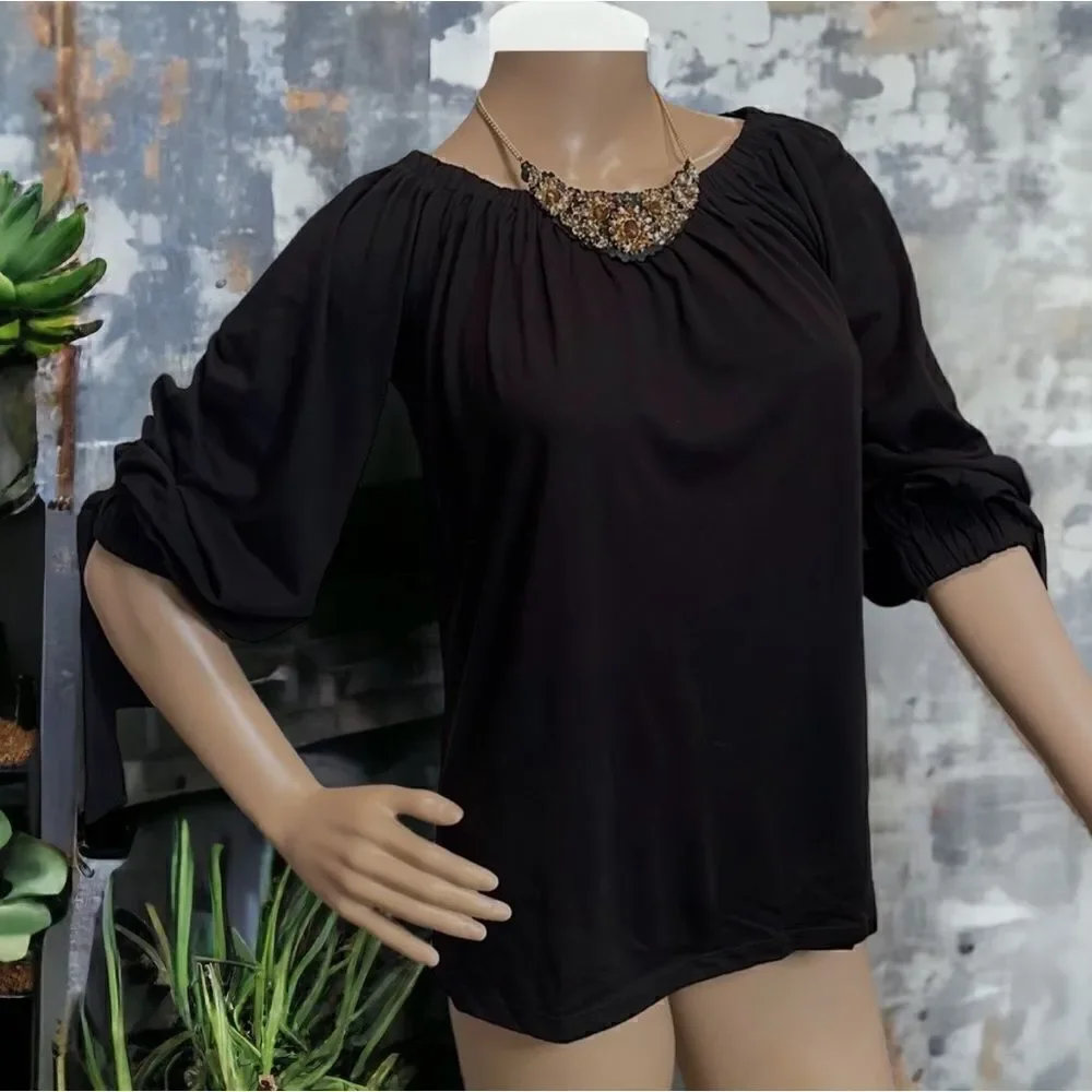 🍑 Michael Kors Off-The-Shoulder Tie-Sleeve Peasant Top